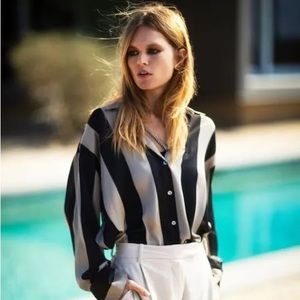 ZARA NEW WOMAN STRIPED SATIN OVERSIZE SHIRT BLACK SAND